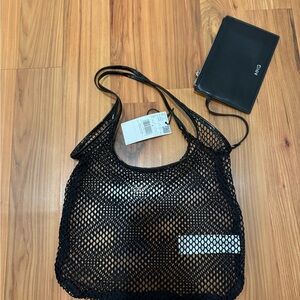 Mango Black Mesh Mini Tote with Removable Pouch